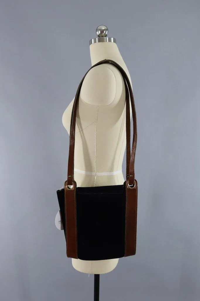 Vintage Black Suede Leather Shoulder Bag