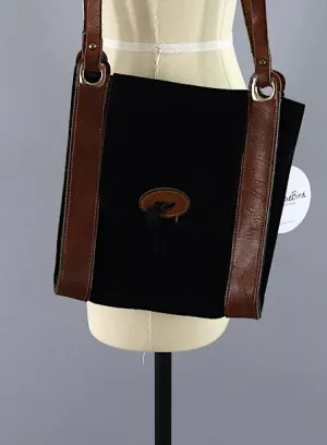 Vintage Black Suede Leather Shoulder Bag