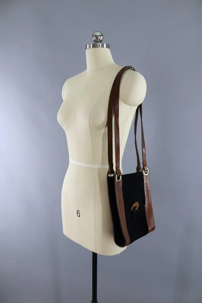 Vintage Black Suede Leather Shoulder Bag