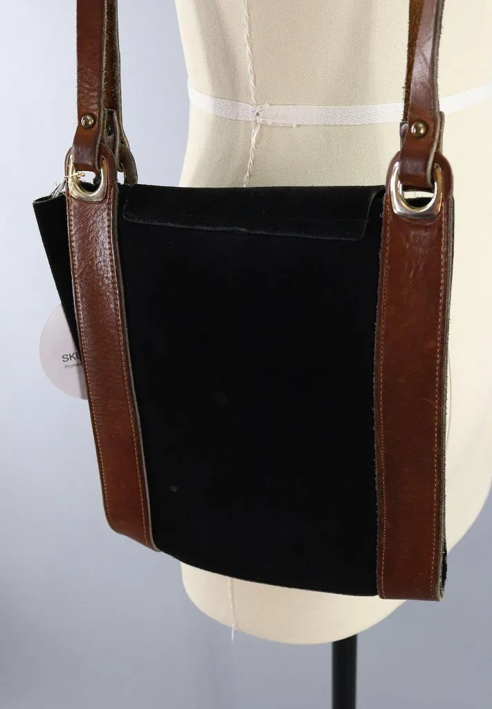 Vintage Black Suede Leather Shoulder Bag