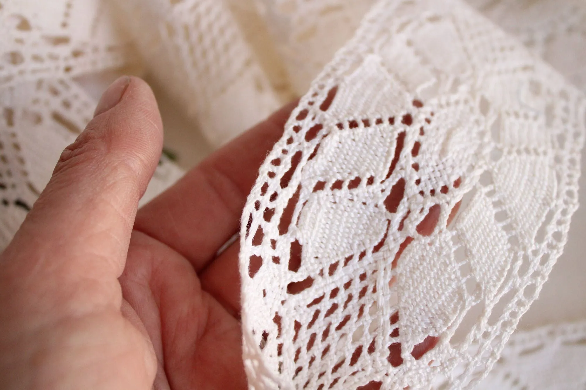 Vintage Crochet Lace Trim, Ivory Cotton 2.75" Wide, 5 Yard
