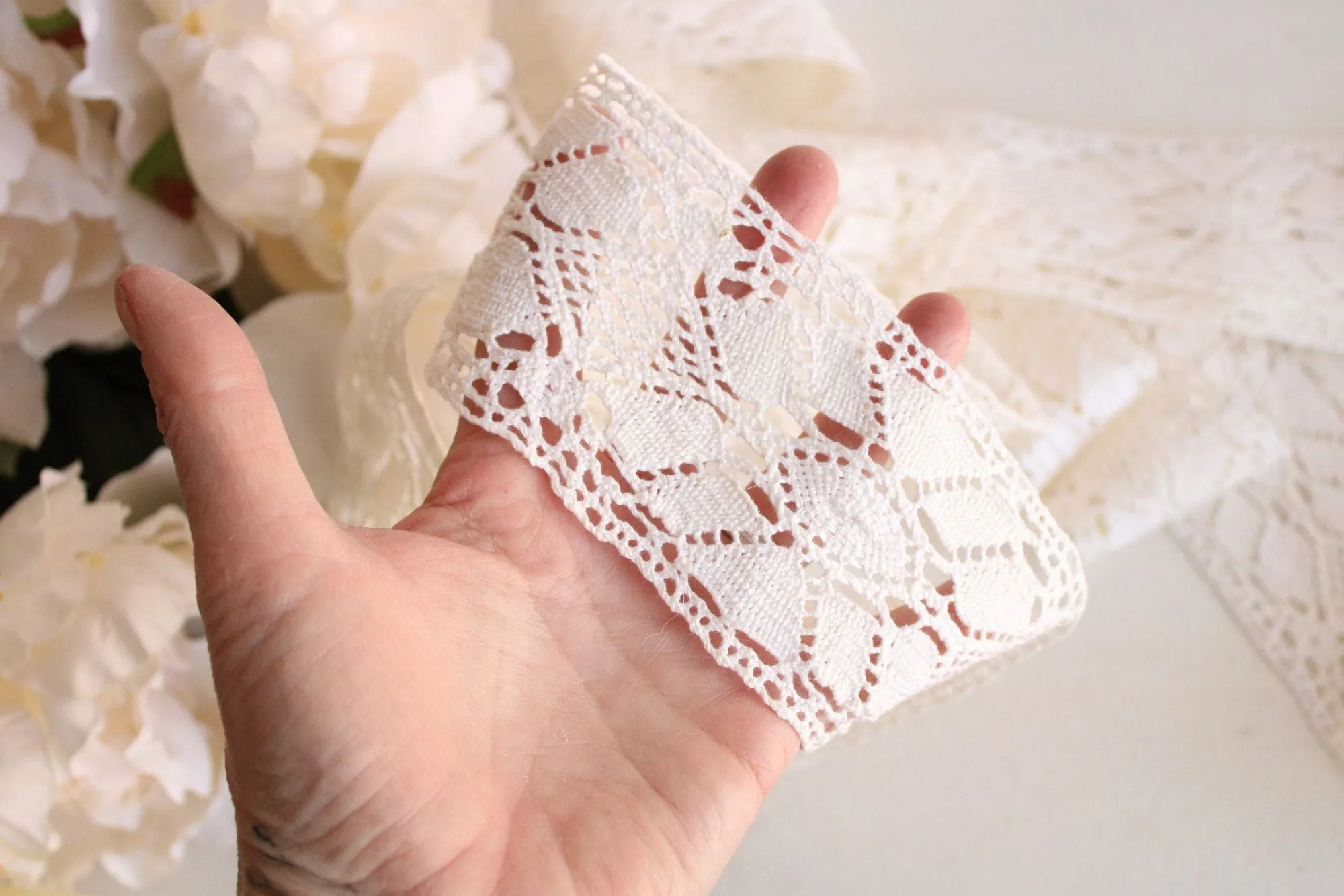 Vintage Crochet Lace Trim, Ivory Cotton 2.75" Wide, 5 Yard