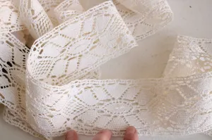 Vintage Crochet Lace Trim, Ivory Cotton 2.75" Wide, 5 Yard