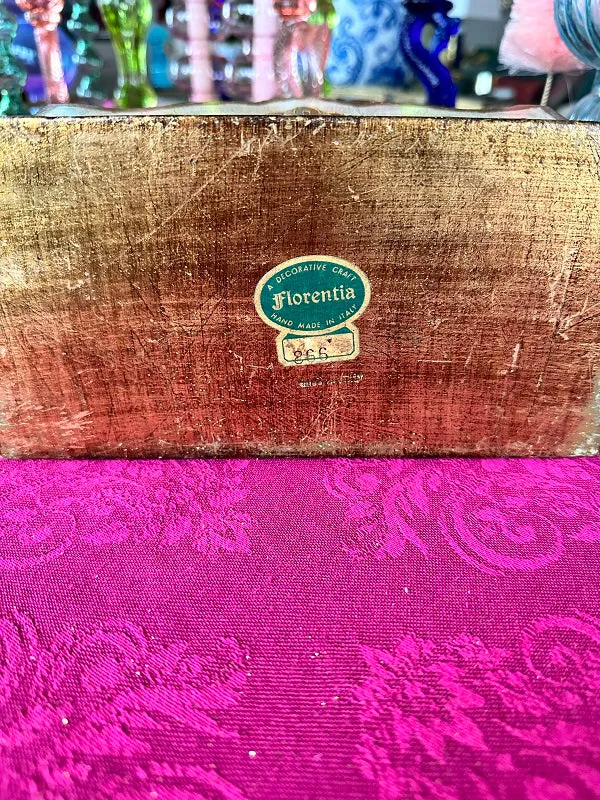 Vintage Florentine Letter Box, Italian,  Gold and White, Single Scroll, 4 Slots
