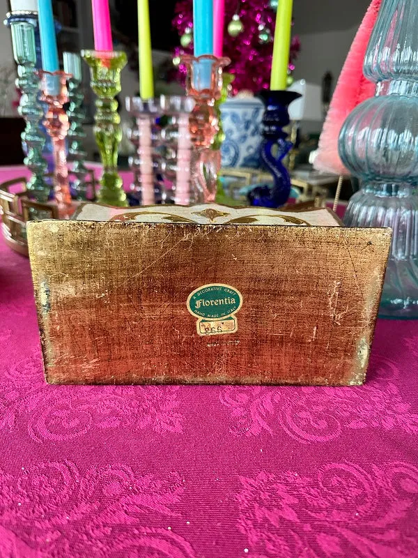 Vintage Florentine Letter Box, Italian,  Gold and White, Single Scroll, 4 Slots