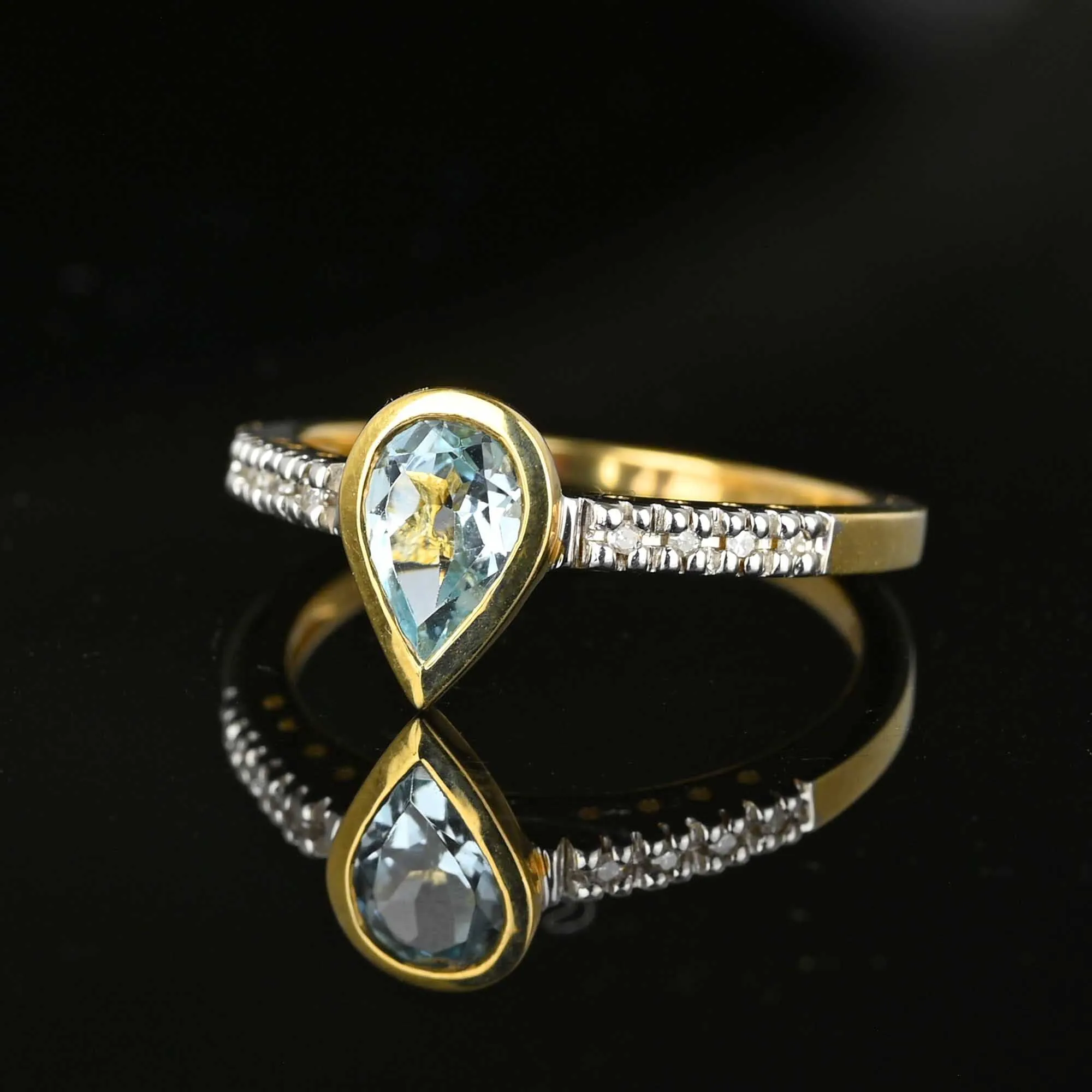 Vintage Gold Diamond Pear Cut Topaz Ring