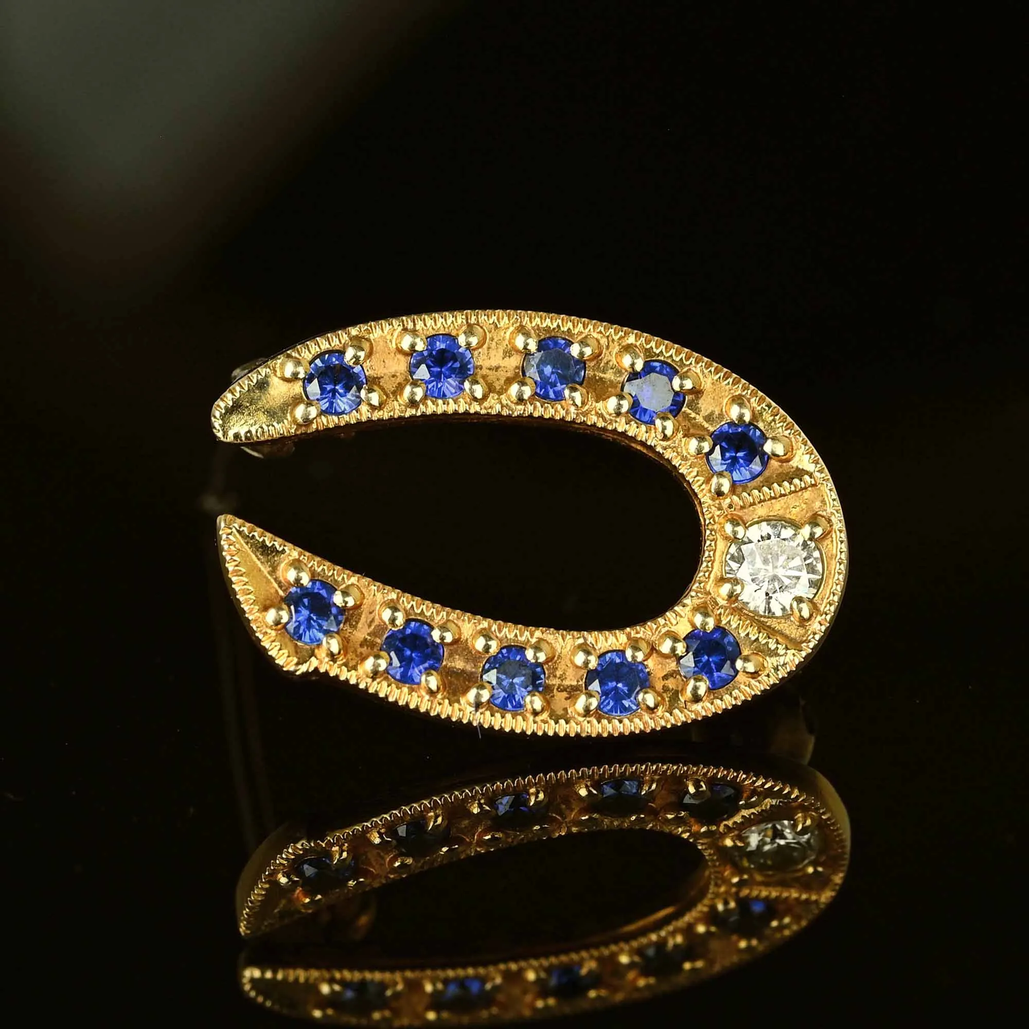 Vintage Gold Sapphire Diamond Horseshoe Brooch