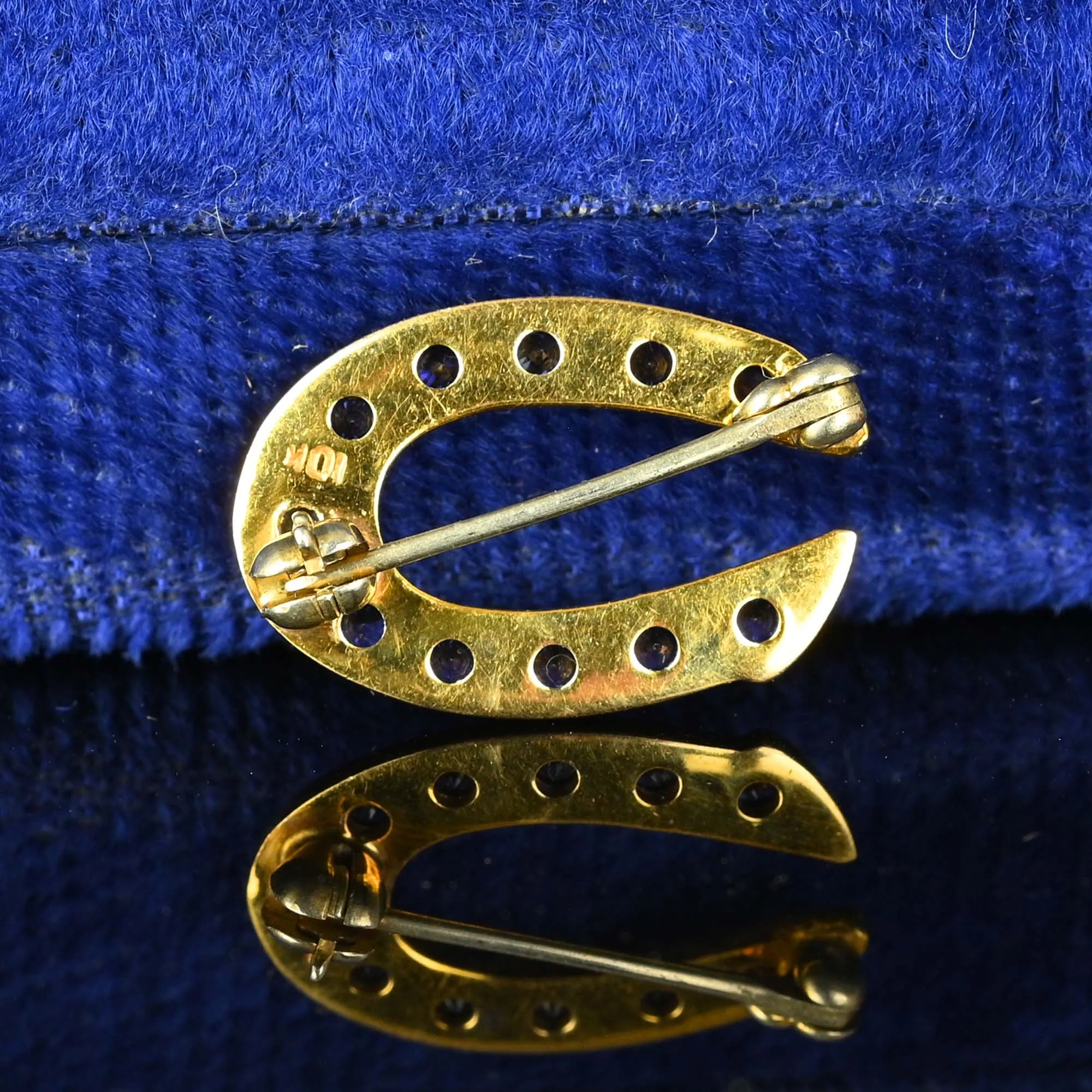 Vintage Gold Sapphire Diamond Horseshoe Brooch