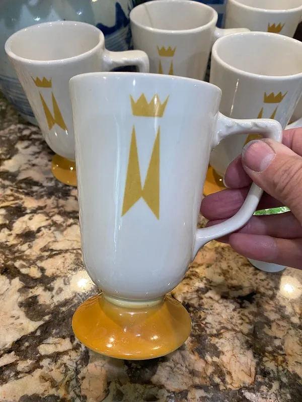 Vintage Homer Laughlin Mugs/Cups Mid Century Modern, Pedestal, Marriot Hotel Mugs,Set of 6
