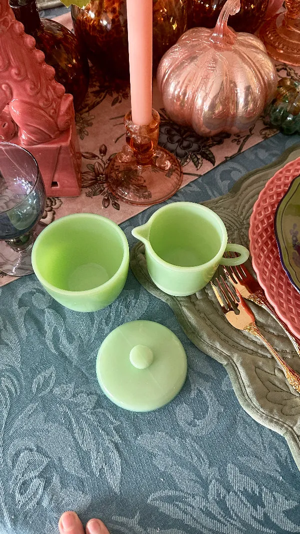 Vintage Jadeite Sugar and Creamer - Green