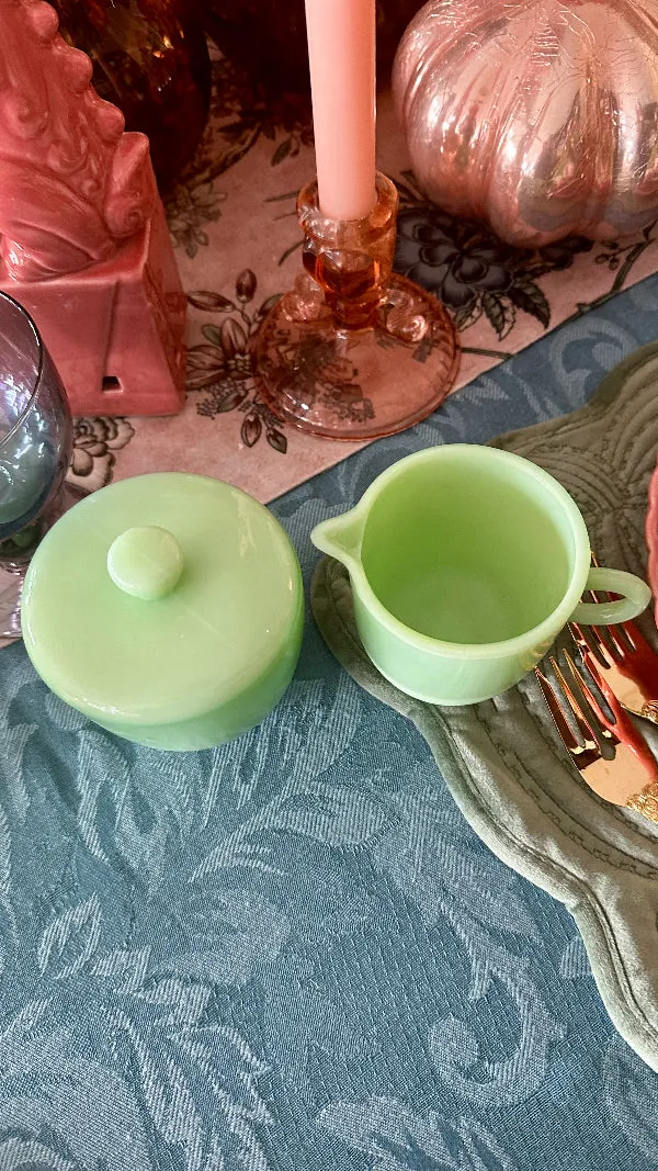 Vintage Jadeite Sugar and Creamer - Green