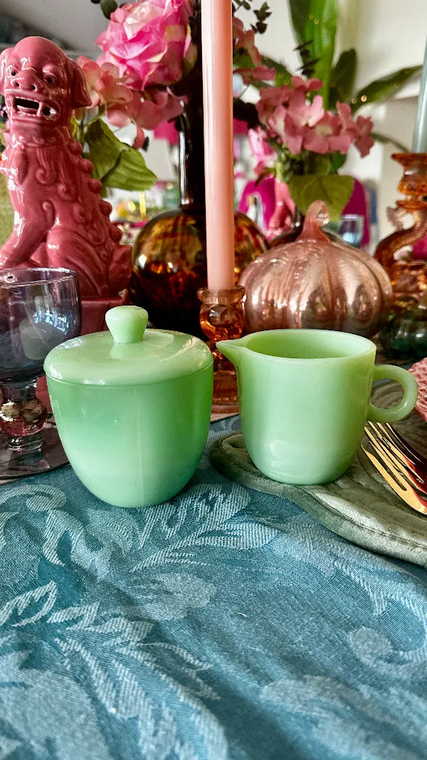 Vintage Jadeite Sugar and Creamer - Green