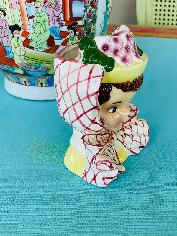 Vintage Lady Head Planter Mid Century Modern Bonnet and Bow (a couple of tiny chips)