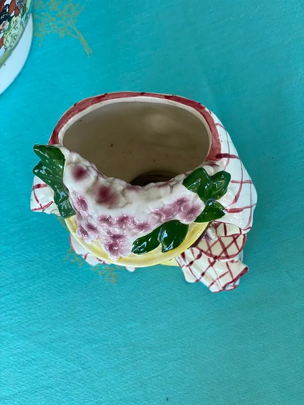 Vintage Lady Head Planter Mid Century Modern Bonnet and Bow (a couple of tiny chips)