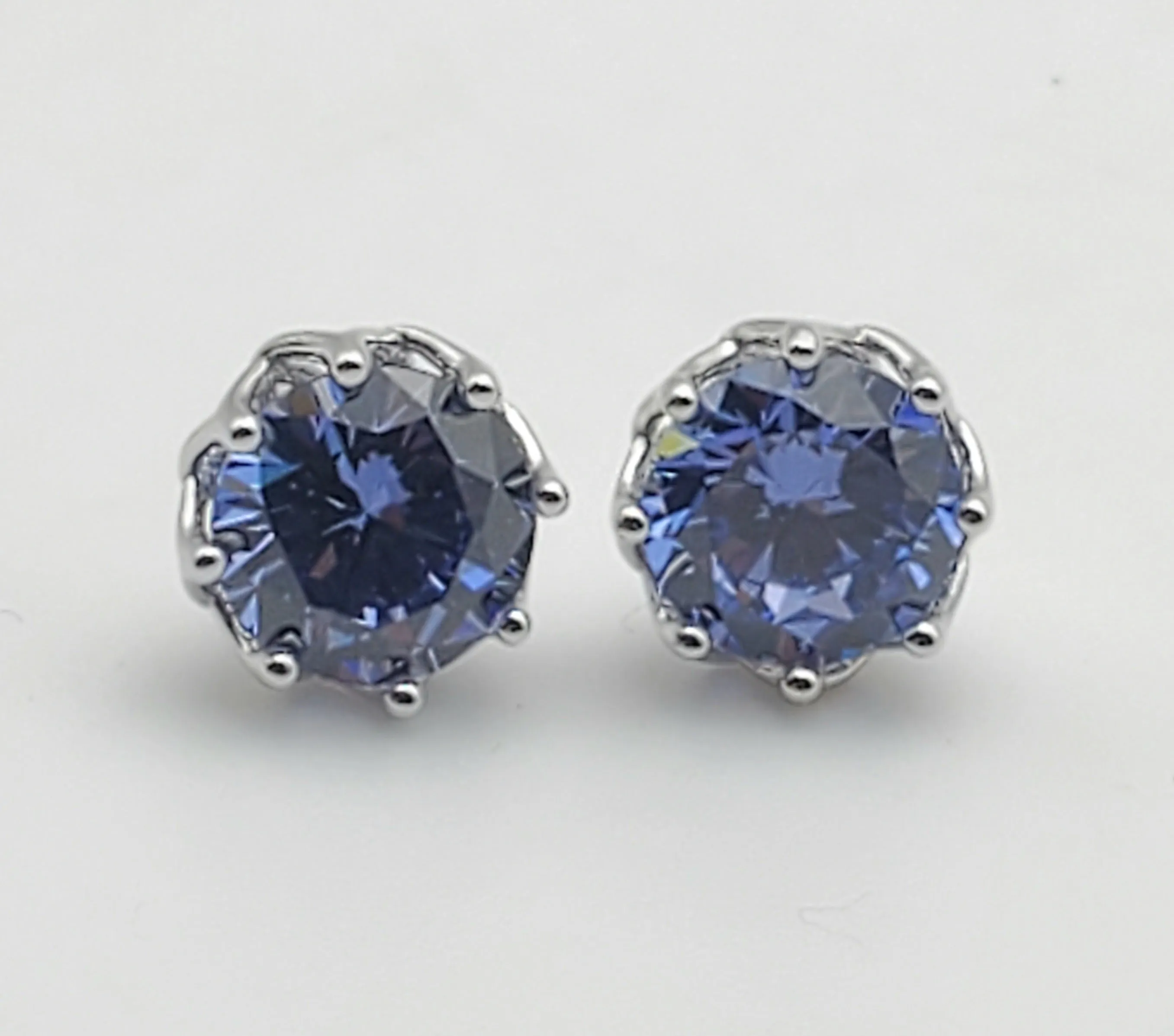 Vintage Light Blue Cubic Zirconia Sterling Silver Stud Earrings