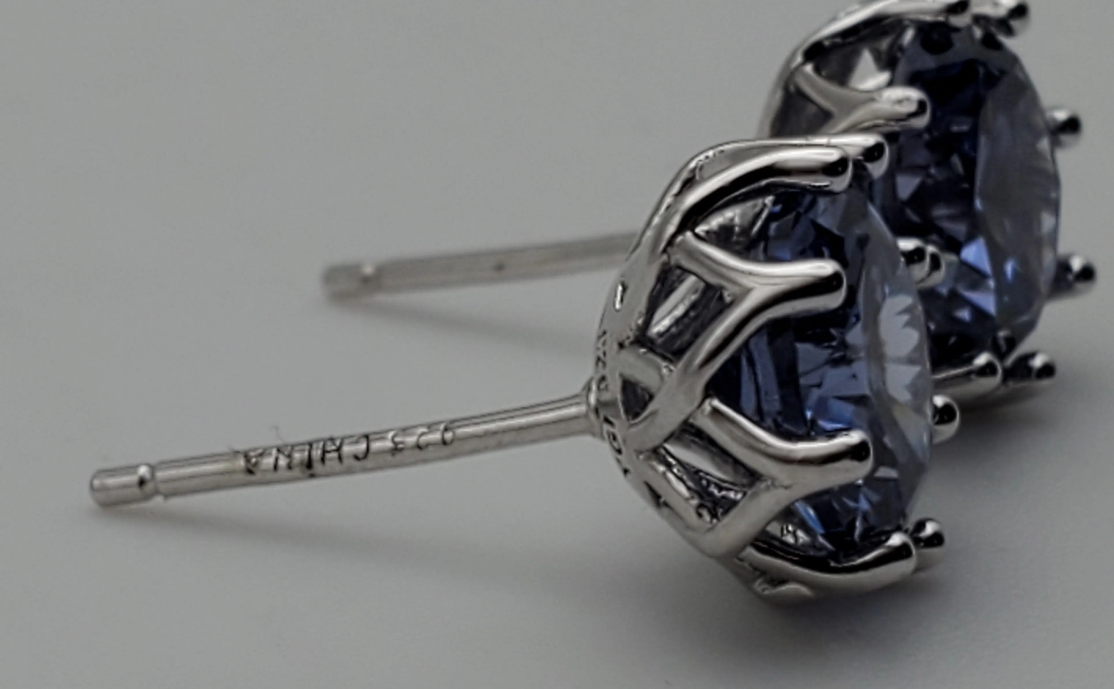 Vintage Light Blue Cubic Zirconia Sterling Silver Stud Earrings