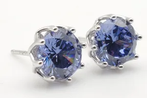 Vintage Light Blue Cubic Zirconia Sterling Silver Stud Earrings