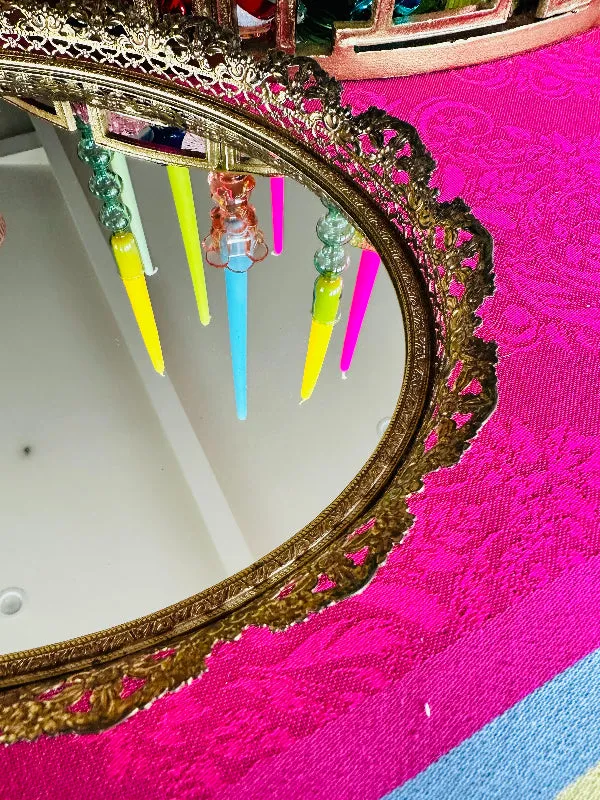 Vintage Mirrored Tray,  Oval Vanity Dresser Mirror