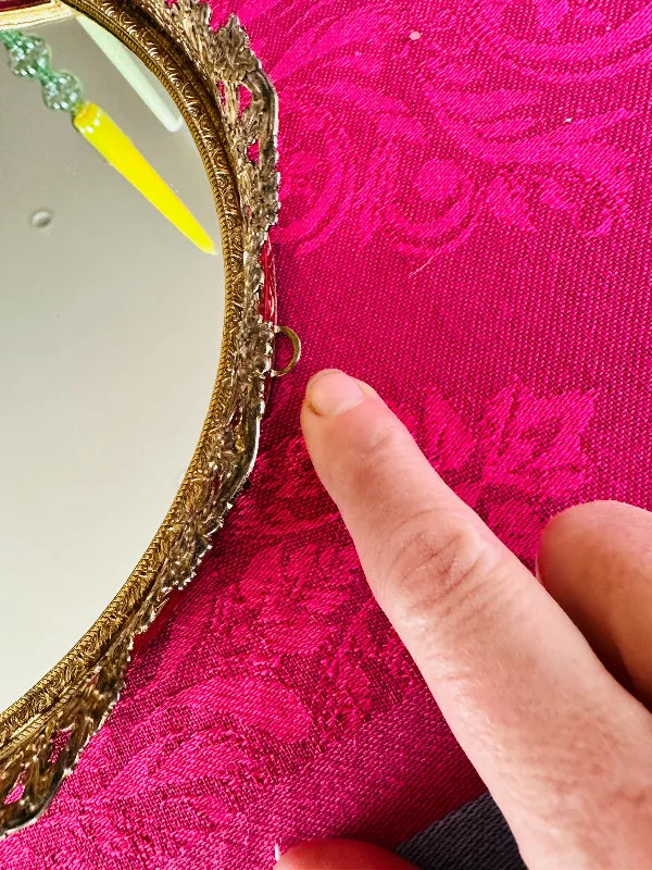 Vintage Mirrored Tray,  Oval Vanity Dresser Mirror