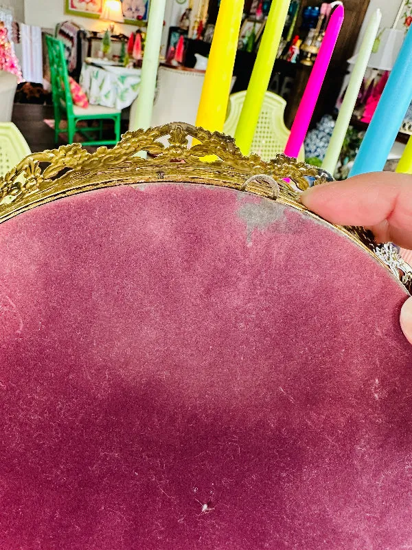 Vintage Mirrored Tray,  Oval Vanity Dresser Mirror