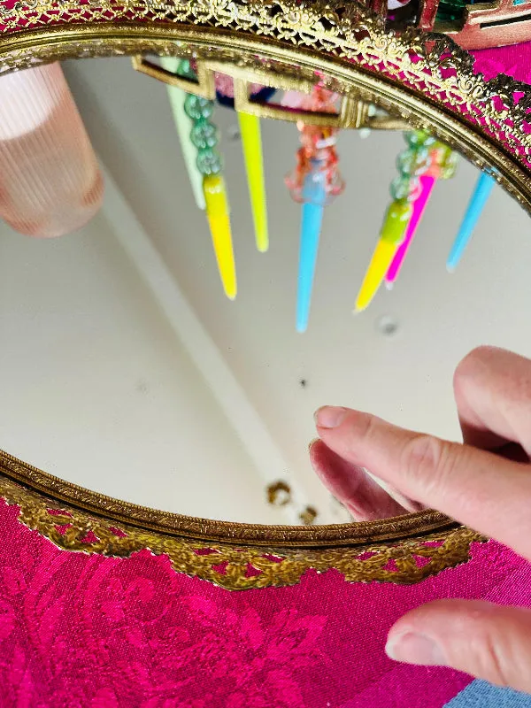 Vintage Mirrored Tray,  Oval Vanity Dresser Mirror