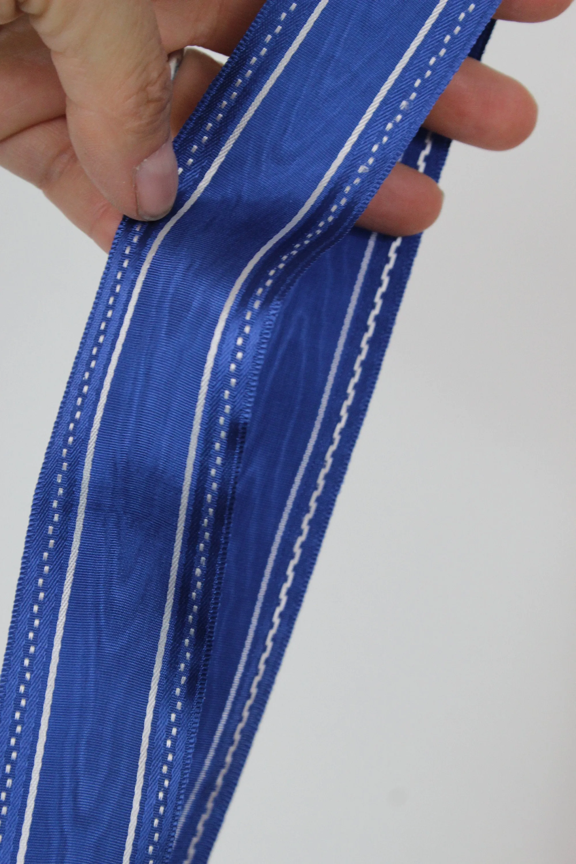 Vintage Ribbon Trim / Blue Moire Taffeta