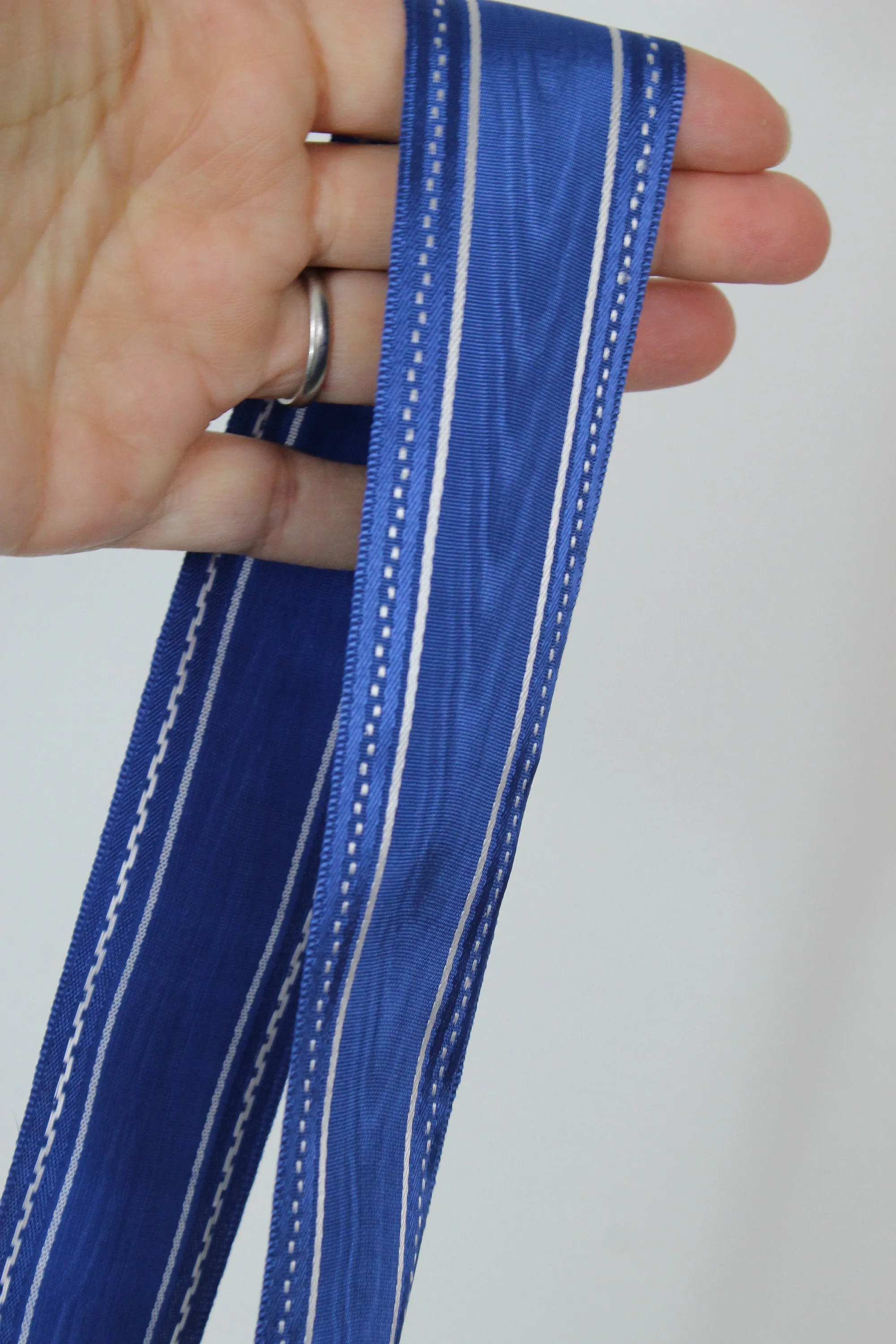 Vintage Ribbon Trim / Blue Moire Taffeta