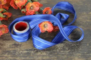 Vintage Ribbon Trim / Blue Moire Taffeta
