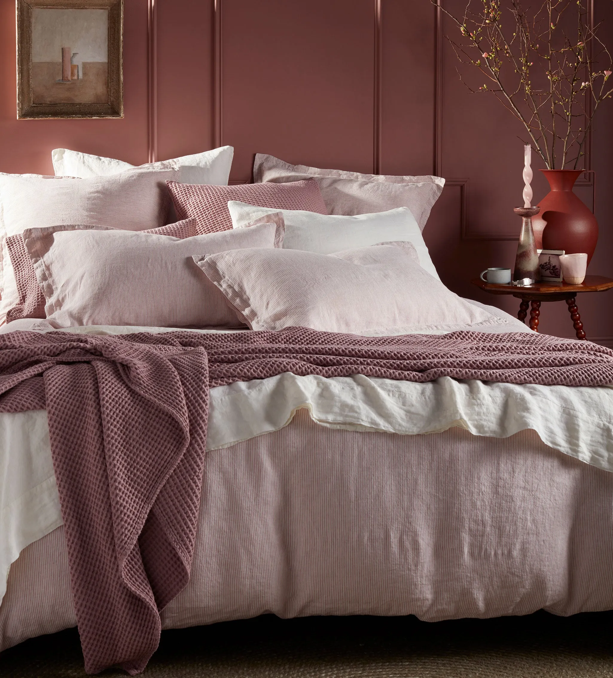 Vintage Rose Sid Stripe 100% Linen Duvet Cover