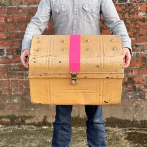 Vintage Tin Trunk With Neon Stripe