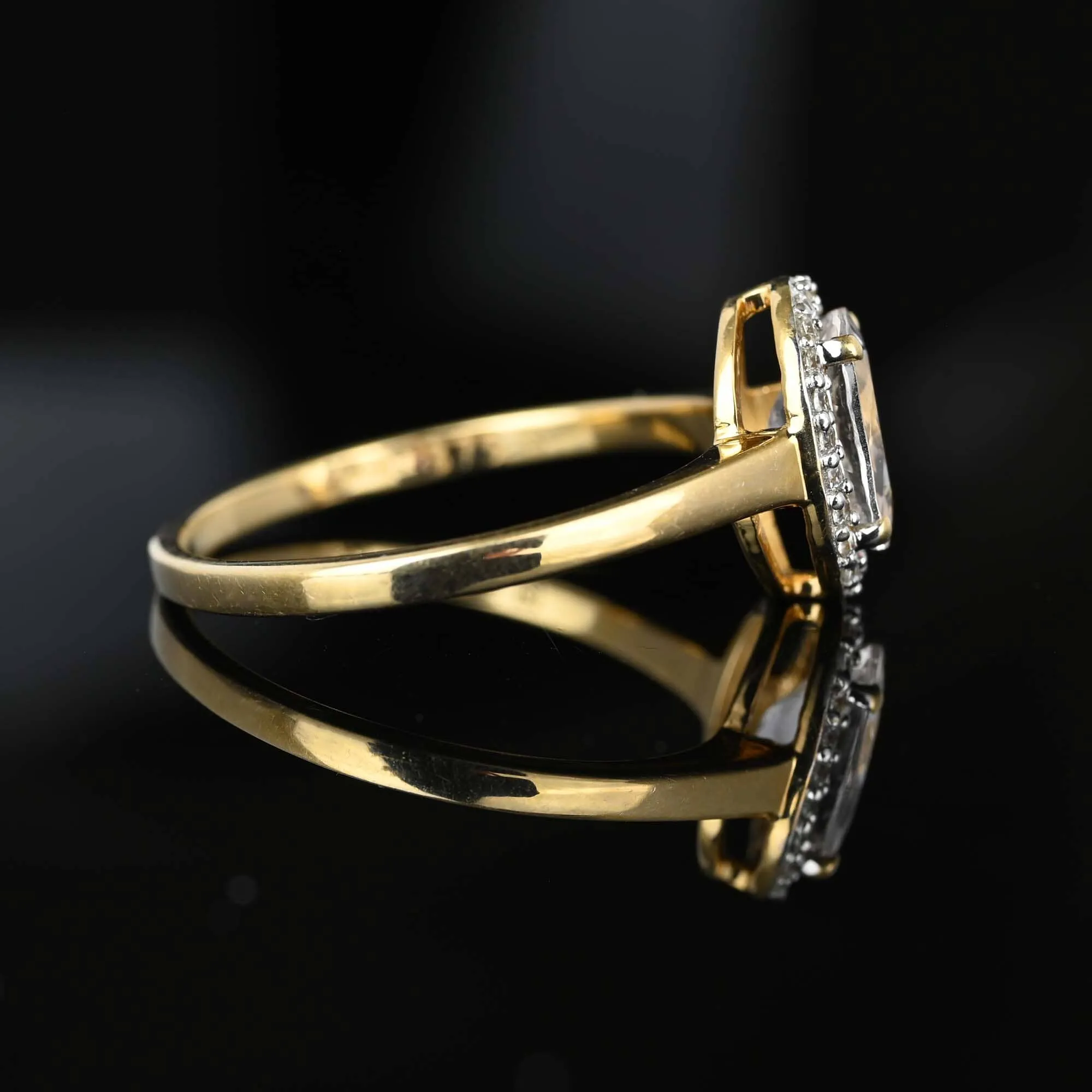 Vintage Topaz Halo Solitaire Morganite Ring in Gold