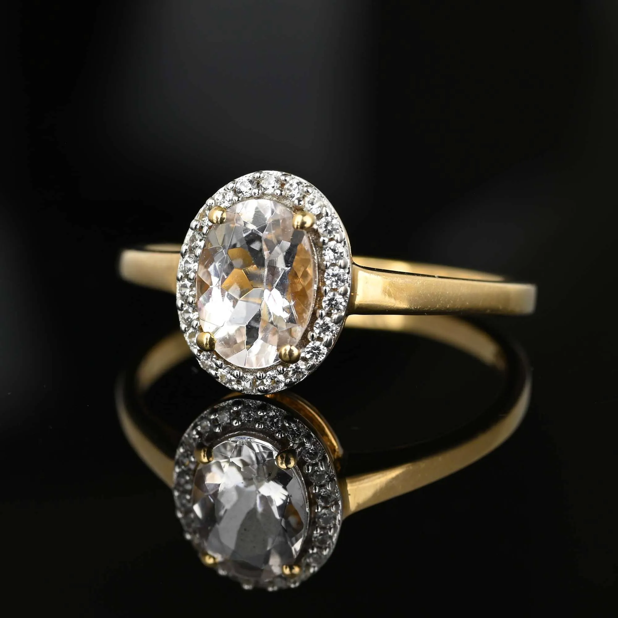 Vintage Topaz Halo Solitaire Morganite Ring in Gold