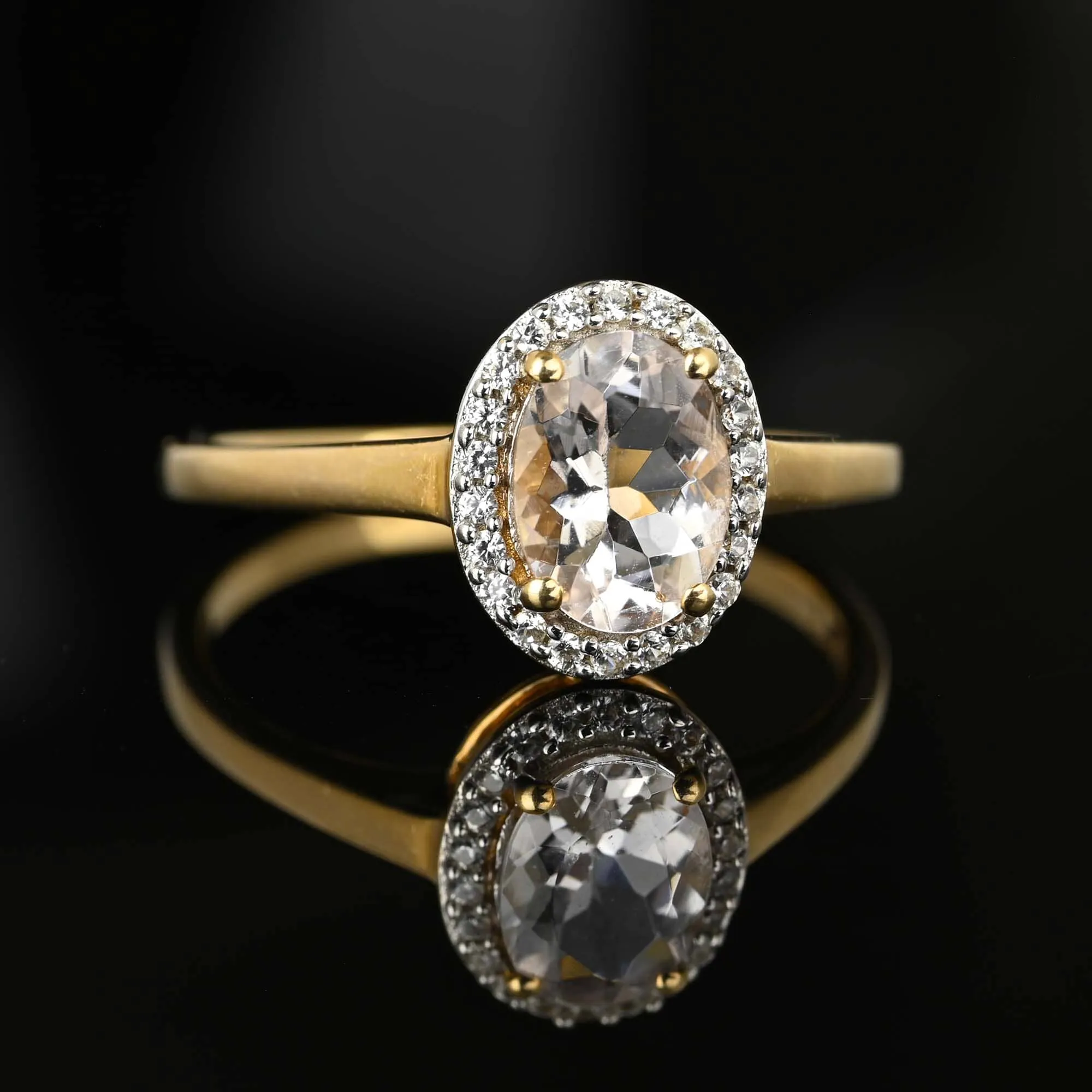 Vintage Topaz Halo Solitaire Morganite Ring in Gold