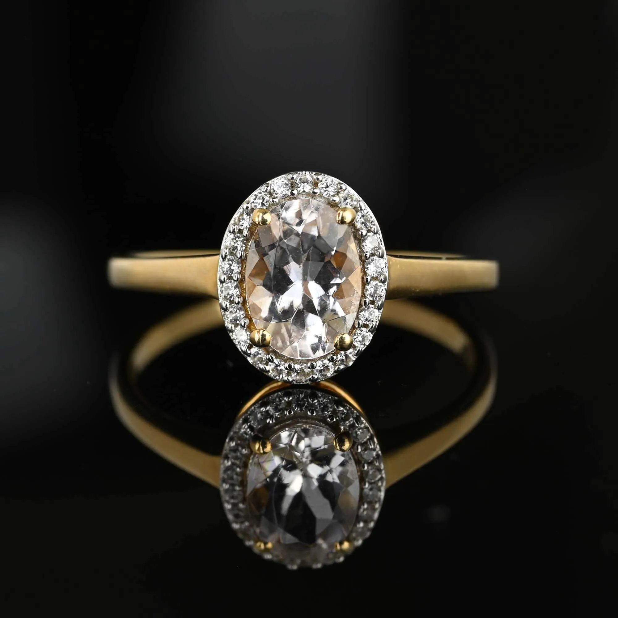 Vintage Topaz Halo Solitaire Morganite Ring in Gold