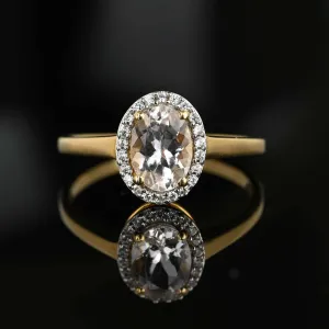 Vintage Topaz Halo Solitaire Morganite Ring in Gold