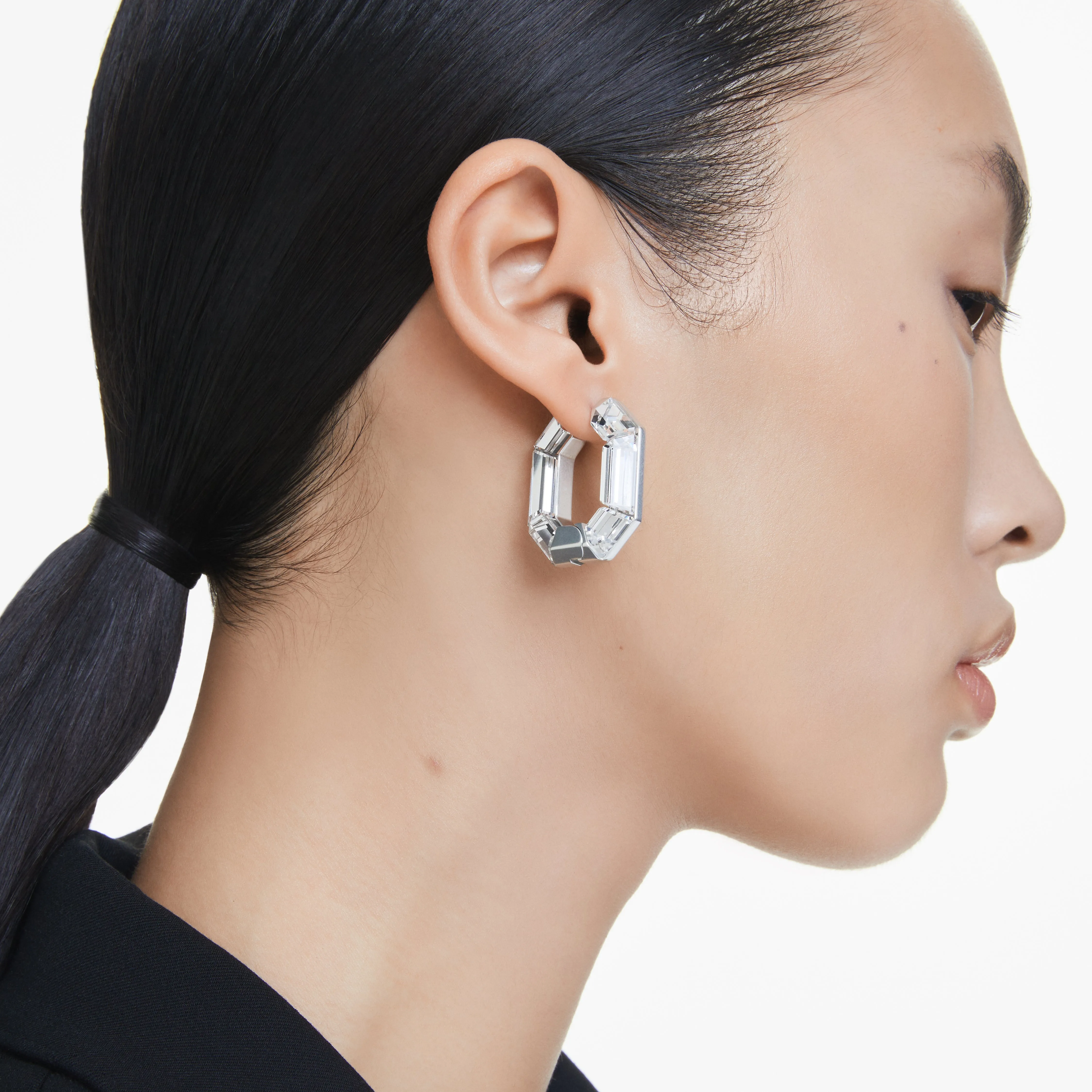 White Lucent Hoop Earrings by Swarovski