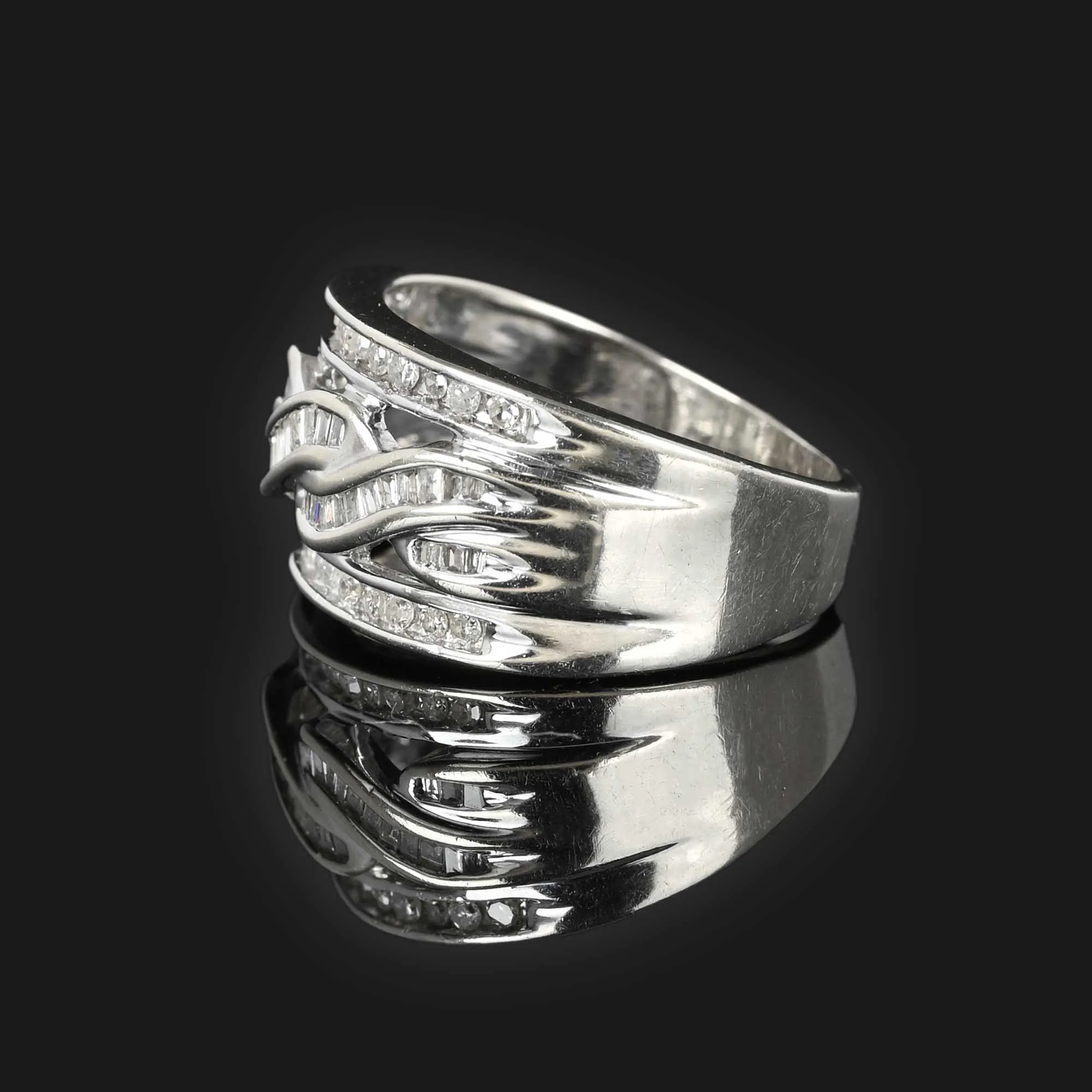 Wide Baguette Diamond Band Ring in 10K White Gold
