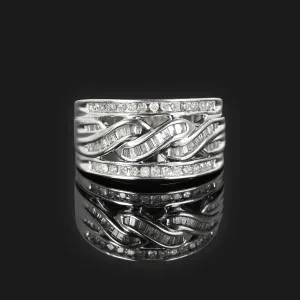 Wide Baguette Diamond Band Ring in 10K White Gold