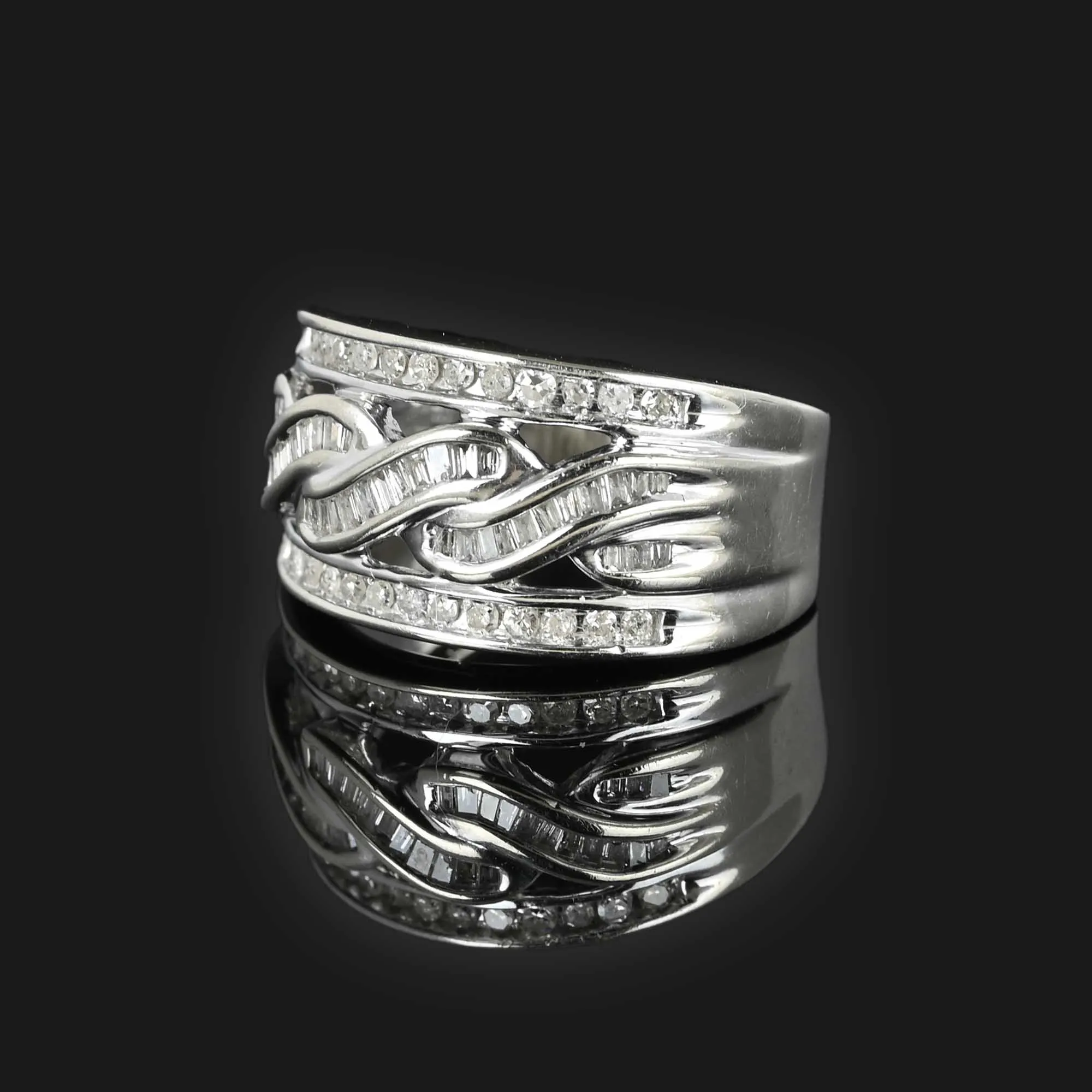 Wide Baguette Diamond Band Ring in 10K White Gold