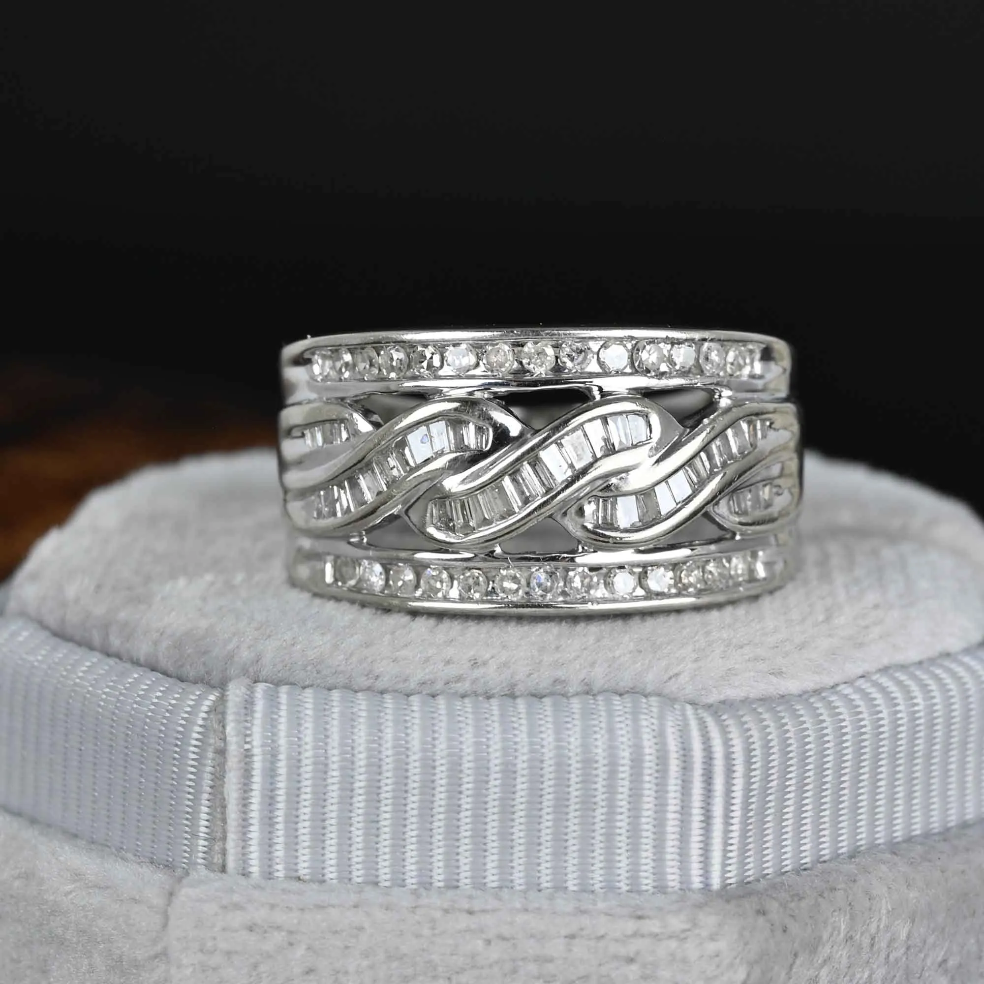Wide Baguette Diamond Band Ring in 10K White Gold