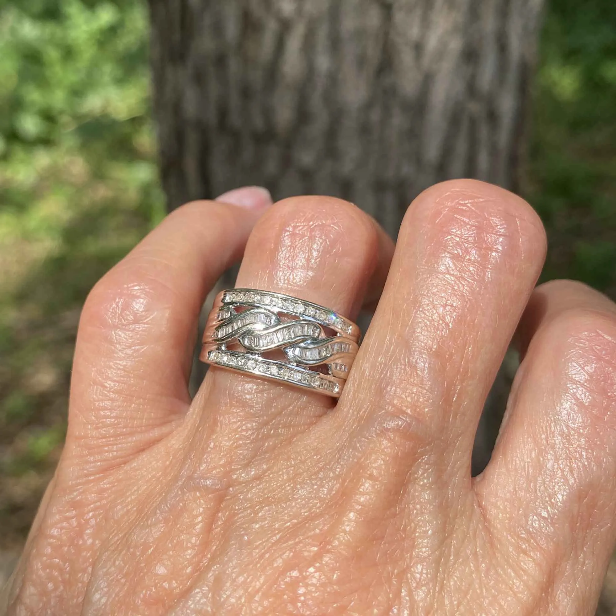 Wide Baguette Diamond Band Ring in 10K White Gold