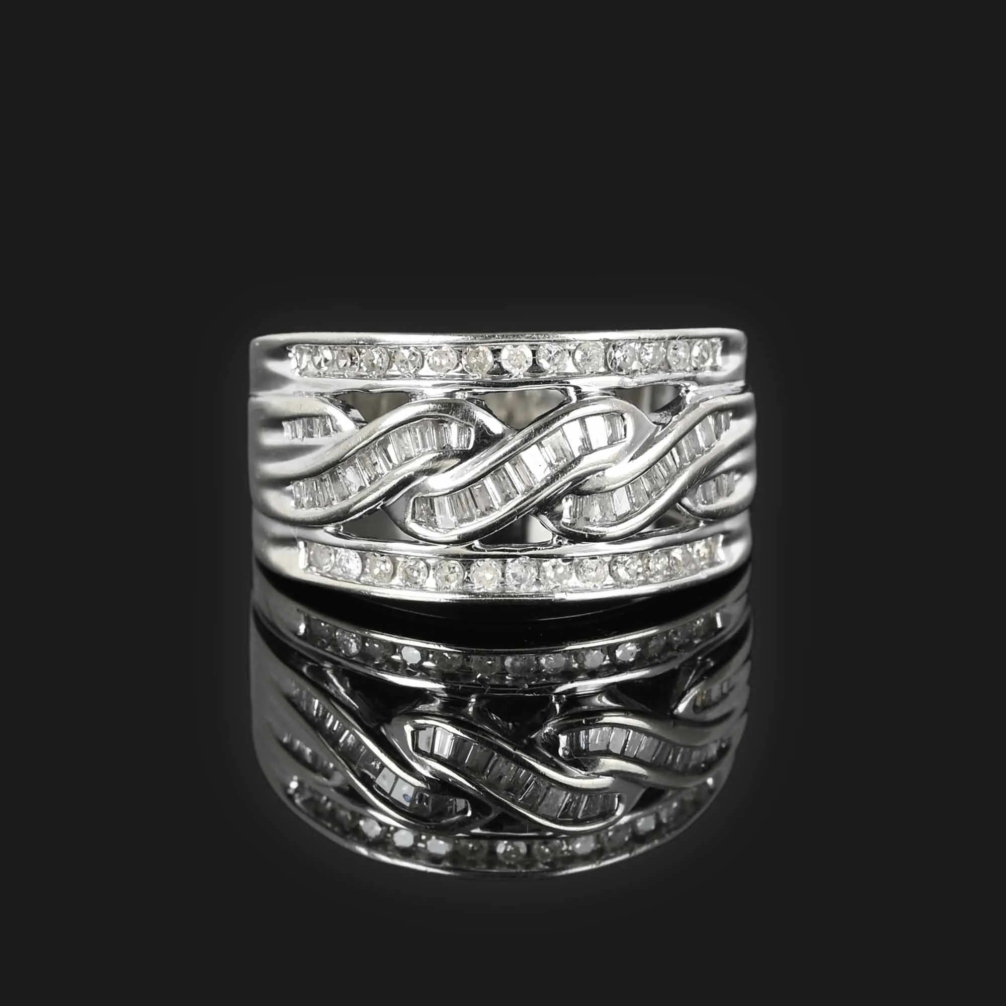 Wide Baguette Diamond Band Ring in 10K White Gold