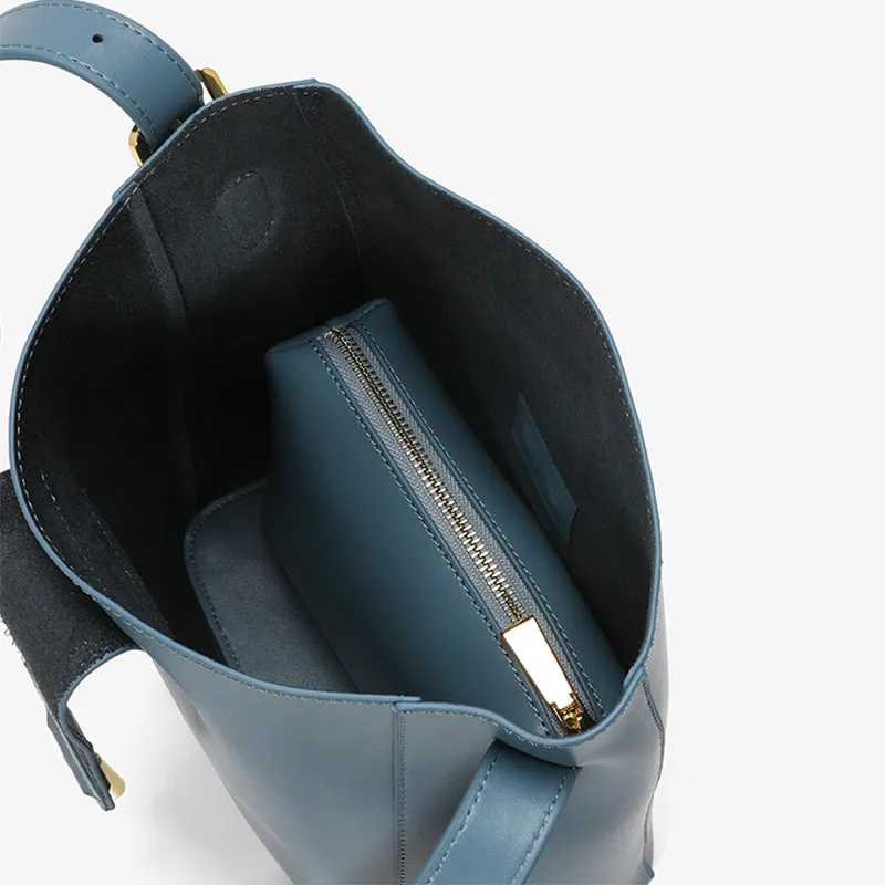 Womens Small Blue Leather Shoulder Tote Bags Purse Handbags for Women