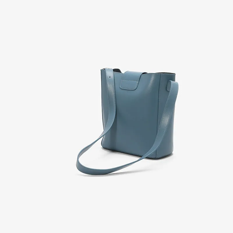 Womens Small Blue Leather Shoulder Tote Bags Purse Handbags for Women