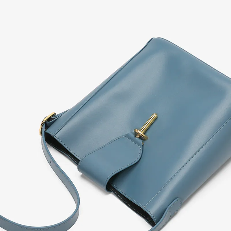 Womens Small Blue Leather Shoulder Tote Bags Purse Handbags for Women