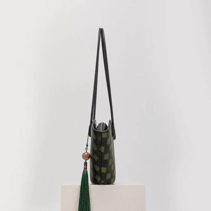 Xiangyunsha Silk Vintage Green Shoulder Bag