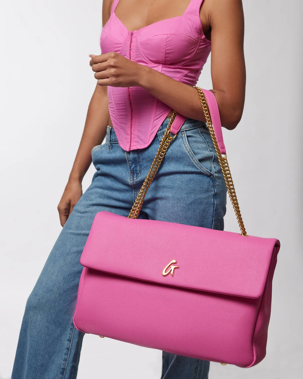 XL PEBBLE FLAP BAG - HOT PINK