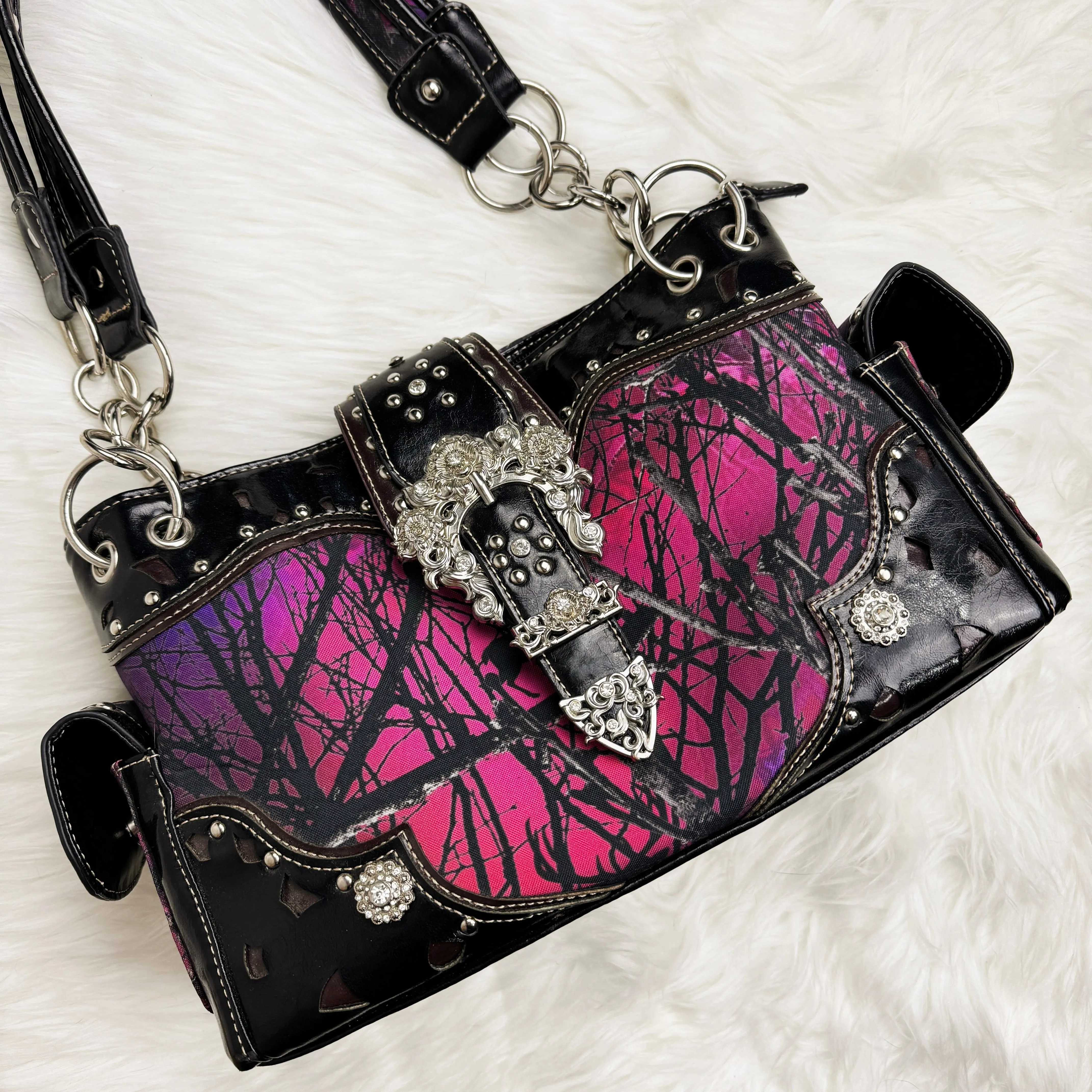 Y2K Pink Camo Buckle Bag